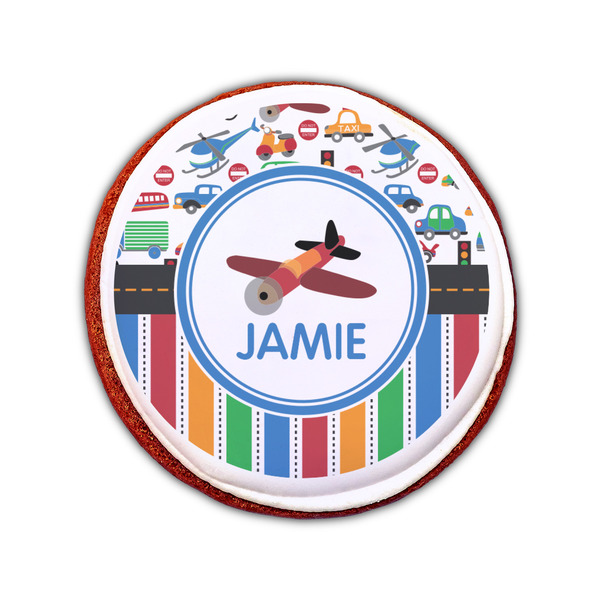 Transportation & Stripes Printed Icing Circle - Small - On Cookie