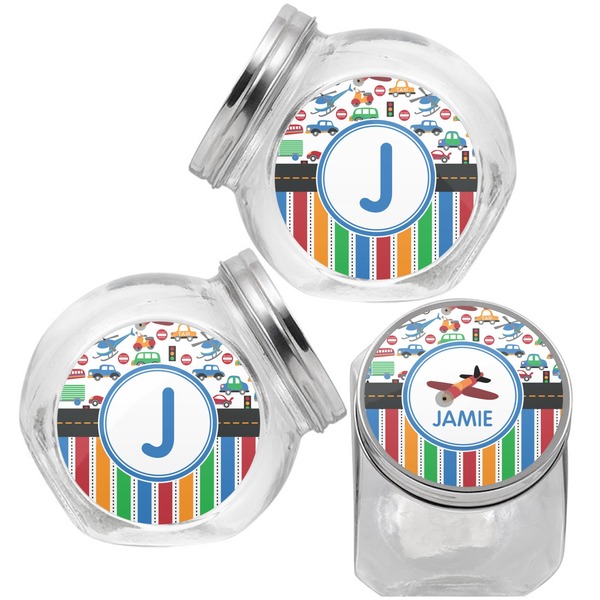 Transportation & Stripes Puppy Treat Jar - Top Left Right