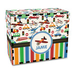 Transportation & Stripes Wood Recipe Box - Full Color Print (Personalized)