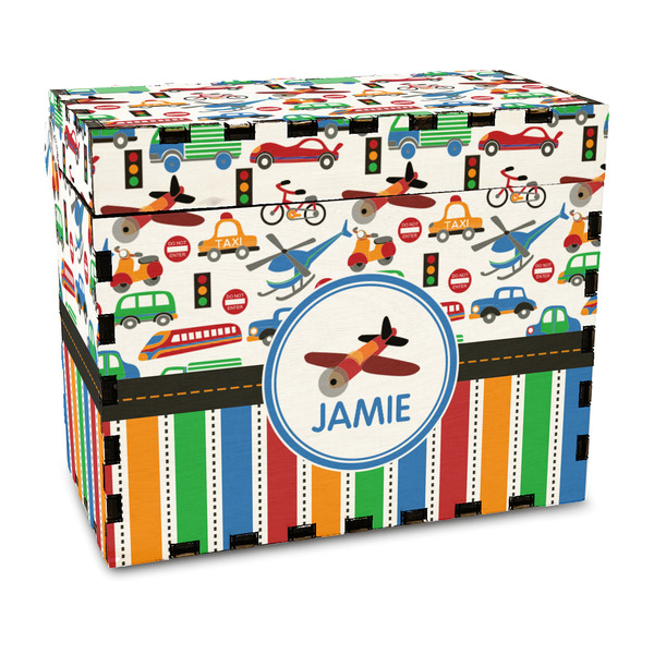 Custom Transportation & Stripes Wood Recipe Box - Full Color Print (Personalized)