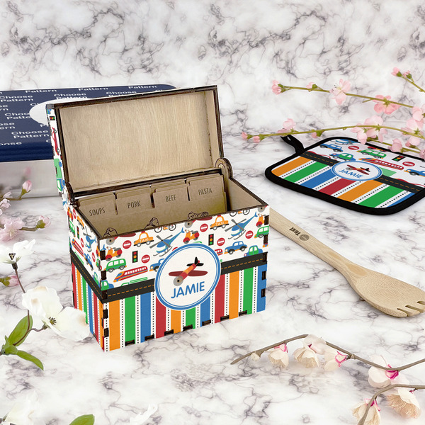 Transportation & Stripes Recipe Box - Full Color - In Context