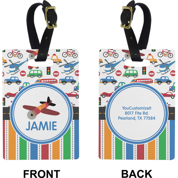 Transportation & Stripes Rectangle Luggage Tag (Front + Back)