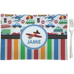 Transportation & Stripes Glass Rectangular Appetizer / Dessert Plate (Personalized)