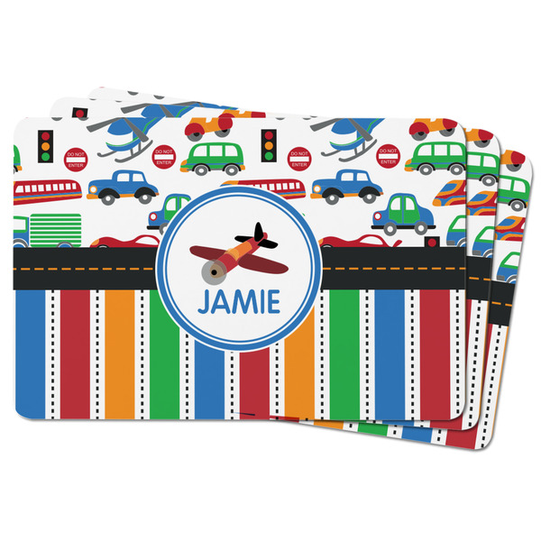 Transportation & Stripes Rectangular Fridge Magnet - THREE