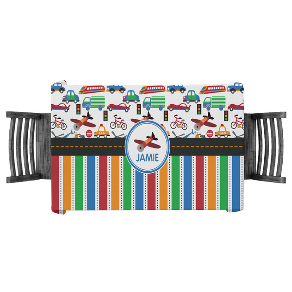 Custom Transportation & Stripes Tablecloth - 58"x58" (Personalized)
