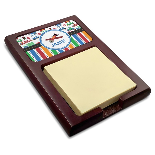 Custom Transportation & Stripes Red Mahogany Sticky Note Holder (Personalized)