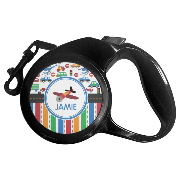 Custom Transportation & Stripes Retractable Dog Leash - Small (Personalized)