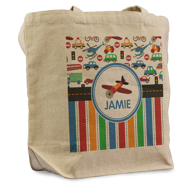 Custom Transportation & Stripes Reusable Cotton Grocery Bag - Single (Personalized)