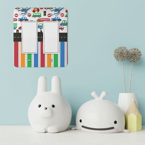 Transportation & Stripes Rocker Light Switch Covers - Double - IN CONTEXT