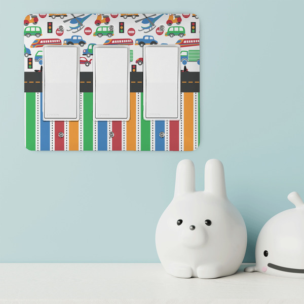 Transportation & Stripes Rocker Light Switch Covers - Triple - IN CONTEXT