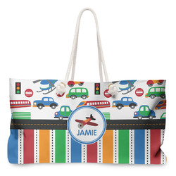 Transportation & Stripes Large Tote Bag with Rope Handles (Personalized)