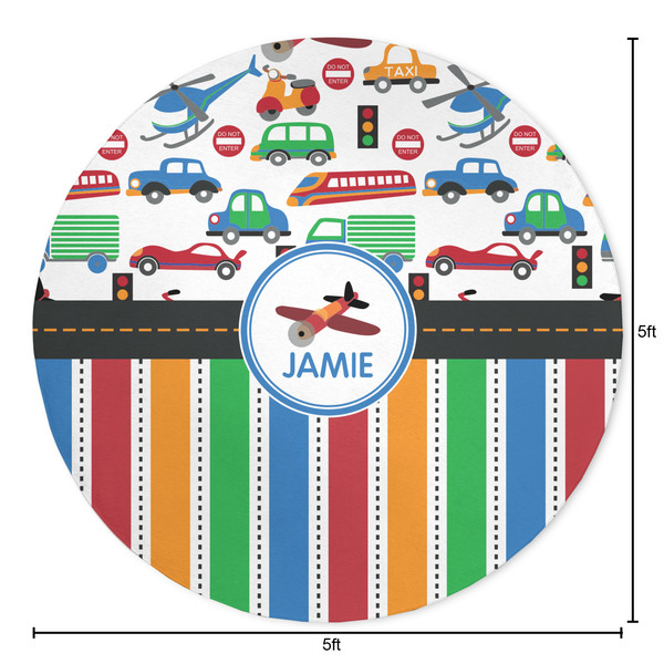 Transportation & Stripes Round Area Rug - Size
