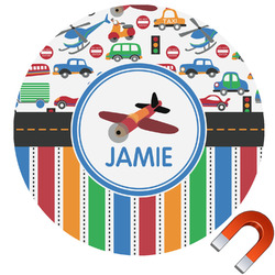 Transportation & Stripes Round Car Magnet - 6" (Personalized)