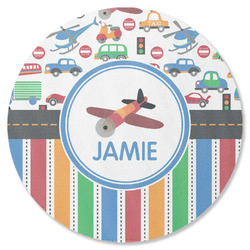 Transportation & Stripes Round Rubber Backed Coaster (Personalized)
