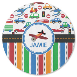 Transportation & Stripes Round Rubber Backed Coaster (Personalized)