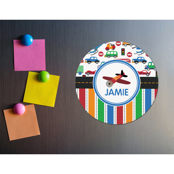 Transportation & Stripes Round Fridge Magnet - LIFESTYLE