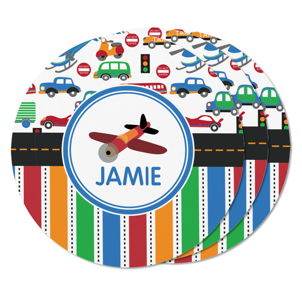 Transportation & Stripes Round Fridge Magnet - THREE