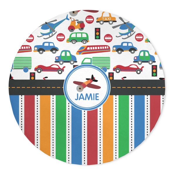 Custom Transportation & Stripes 5' Round Indoor Area Rug (Personalized)