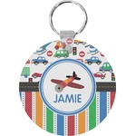Transportation & Stripes Round Plastic Keychain (Personalized)