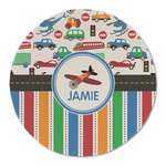 Transportation & Stripes Round Linen Placemat - Single Sided (Personalized)