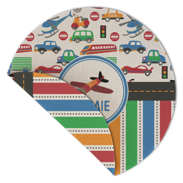 Transportation & Stripes Round Linen Placemats - Front (folded corner double sided)