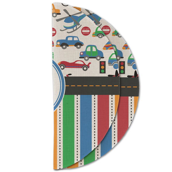 Transportation & Stripes Round Linen Placemats - HALF FOLDED (double sided)