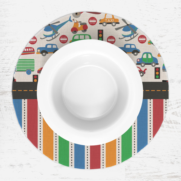 Transportation & Stripes Round Linen Placemats - LIFESTYLE (single)