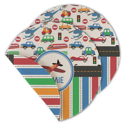 Transportation & Stripes Round Linen Placemat - Double Sided (Personalized)