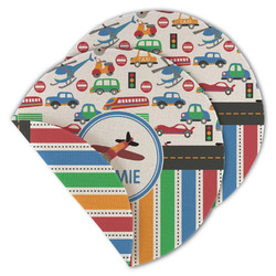 Transportation & Stripes Round Linen Placemat - Double Sided - Set of 4 (Personalized)