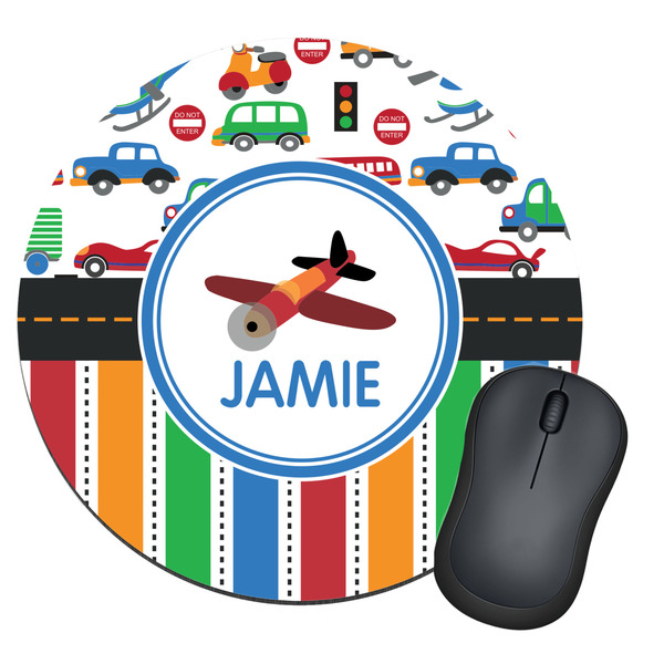 Custom Transportation & Stripes Round Mouse Pad (Personalized)