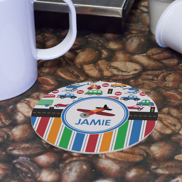 Transportation & Stripes Round Paper Coaster - Front
