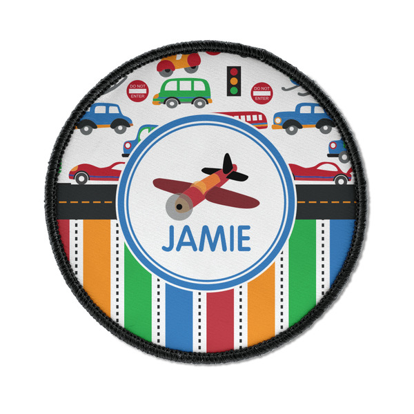 Custom Transportation & Stripes Iron On Round Patch w/ Name or Text