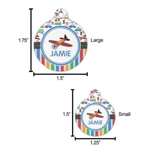 Transportation & Stripes Round Pet ID Tag - Large - Comparison Scale