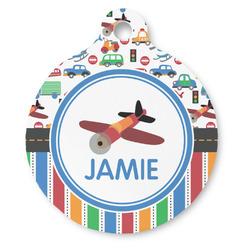 Transportation & Stripes Round Pet ID Tag - Large (Personalized)