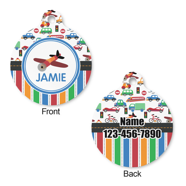 Transportation & Stripes Round Pet Tag - Front & Back
