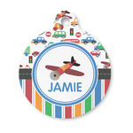 Transportation & Stripes Round Pet ID Tag - Small (Personalized)