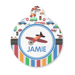 Transportation & Stripes Round Pet ID Tag - Small (Personalized)