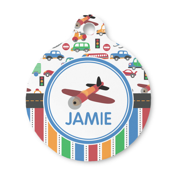 Custom Transportation & Stripes Round Pet ID Tag - Small (Personalized)