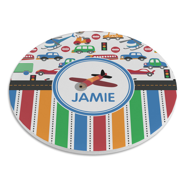 Transportation & Stripes Round Stone Trivet - Angle View