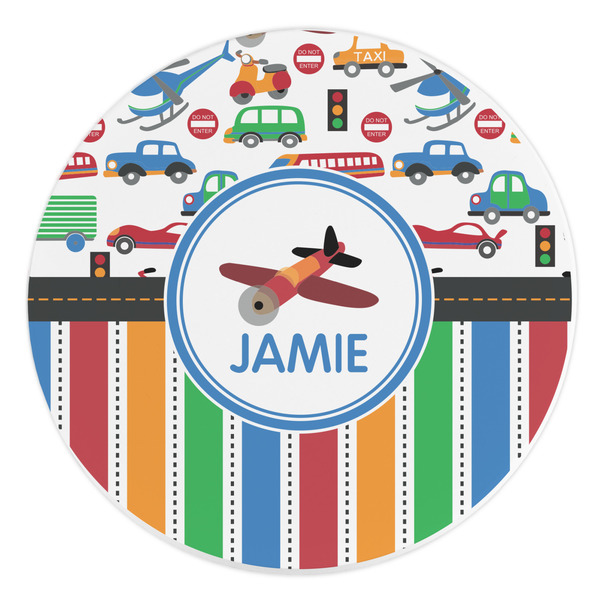 Custom Transportation & Stripes Round Stone Trivet (Personalized)