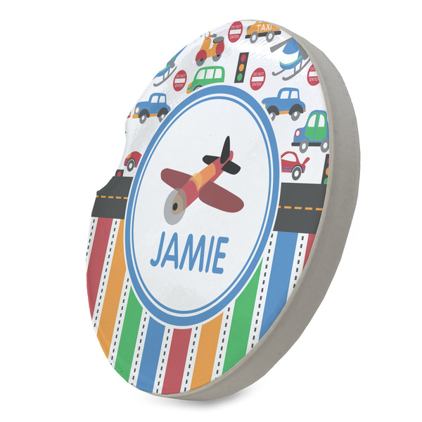 Transportation & Stripes Sandstone Car Coaster - STANDING ANGLE