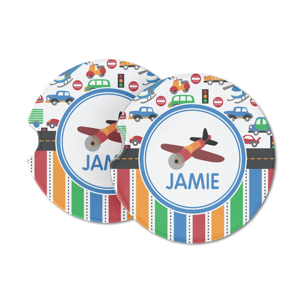 Custom Transportation & Stripes Sandstone Car Coasters (Personalized)
