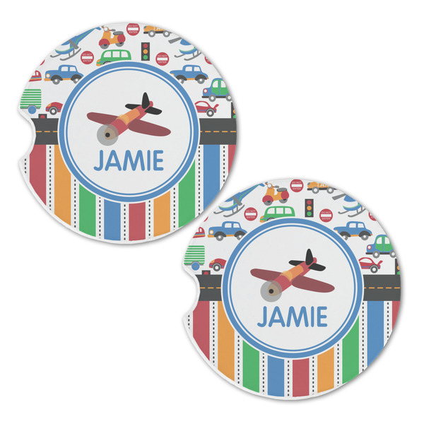 Transportation & Stripes Sandstone Car Coasters - Set of 2
