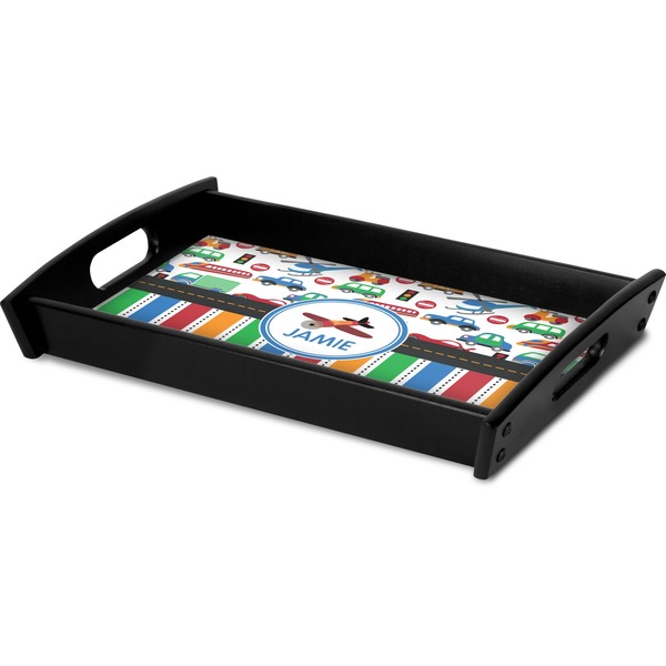 Transportation & Stripes Serving Tray Black - Corner