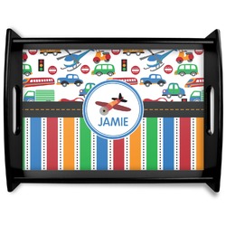 Transportation & Stripes Black Wooden Tray - Large (Personalized)