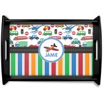 Transportation & Stripes Black Wooden Tray - Small (Personalized)