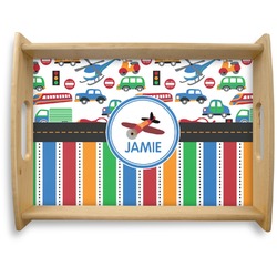 Transportation & Stripes Natural Wooden Tray - Large (Personalized)