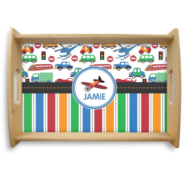 Custom Transportation & Stripes Natural Wooden Tray - Small (Personalized)