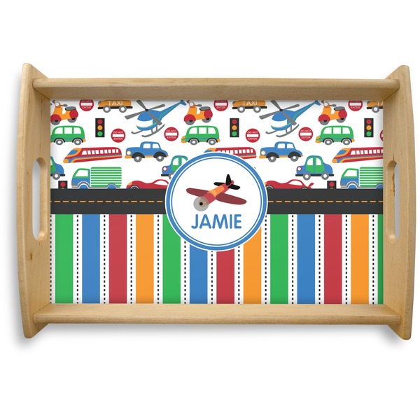 Custom Transportation & Stripes Natural Wooden Tray - Small (Personalized)