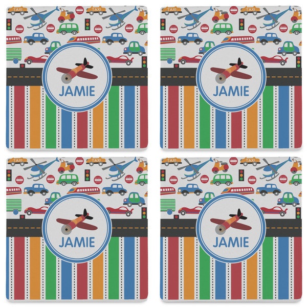Transportation & Stripes Set of 4 Sandstone Coasters - See All 4 View